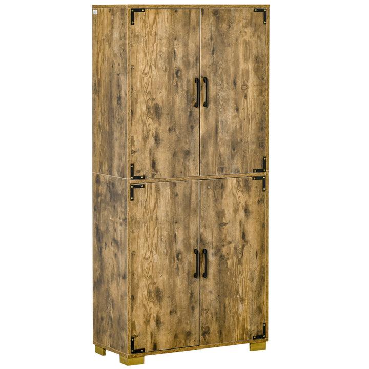 Farmhouse Style Tall Cupboard 4-Door Cabinet with Storage Shelves for Bedroom & Living Room, Rustic Wood Effect