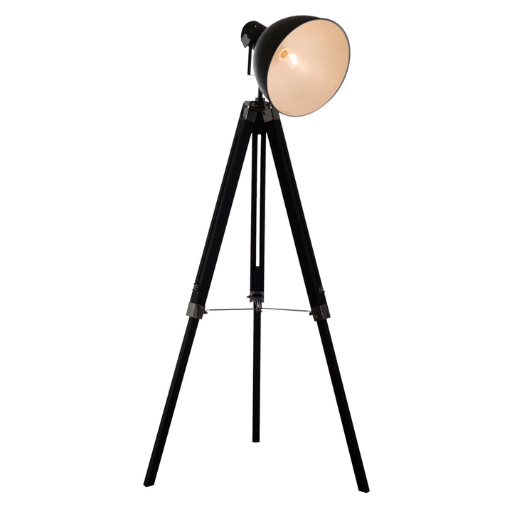 Industrial Floor Lamp for Living Room Tripod Spotlight Reading Lamp w/Wood Legs Metal Shade Adjustable Height Angle Black and White