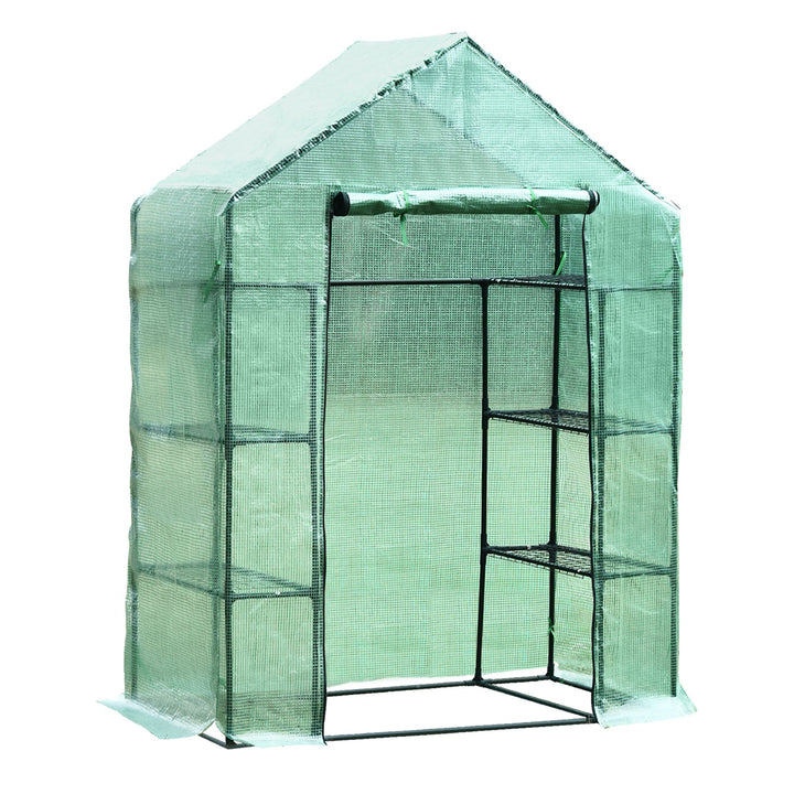 Walk in Greenhouse with Shelves Polytunnel Steeple Green house Grow House Removable Cover 143x73x195cm
