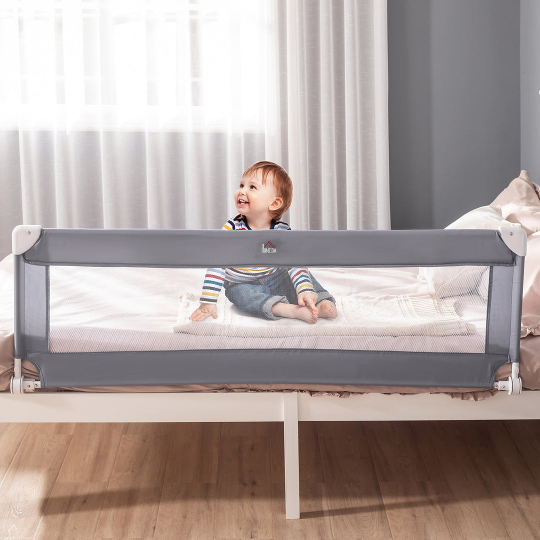 Toddler Bed Rail Foldable Safety Barrier Fold Down Bed Guard for Flat &amp; Slat Bed, 150 x 50cm, Grey