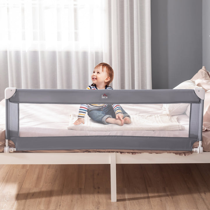 Toddler Bed Rail Foldable Safety Barrier Fold Down Bed Guard for Flat &amp; Slat Bed, 150 x 50cm, Grey