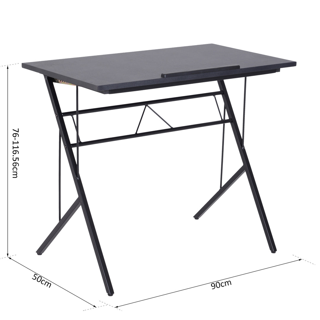 Computer Desk Writing Workstation Art Drawing Drafting Board Craft Table Tiltable Tabletop Adjustable Height Black 90L x 50W x 76-116.5H cm