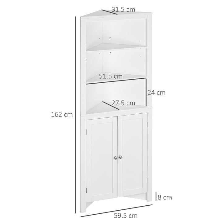 Triangle Bathroom Cabinet, Corner Bathroom Storage Unit with Cupboard and 3-Tier Shelves, Free Standing, White