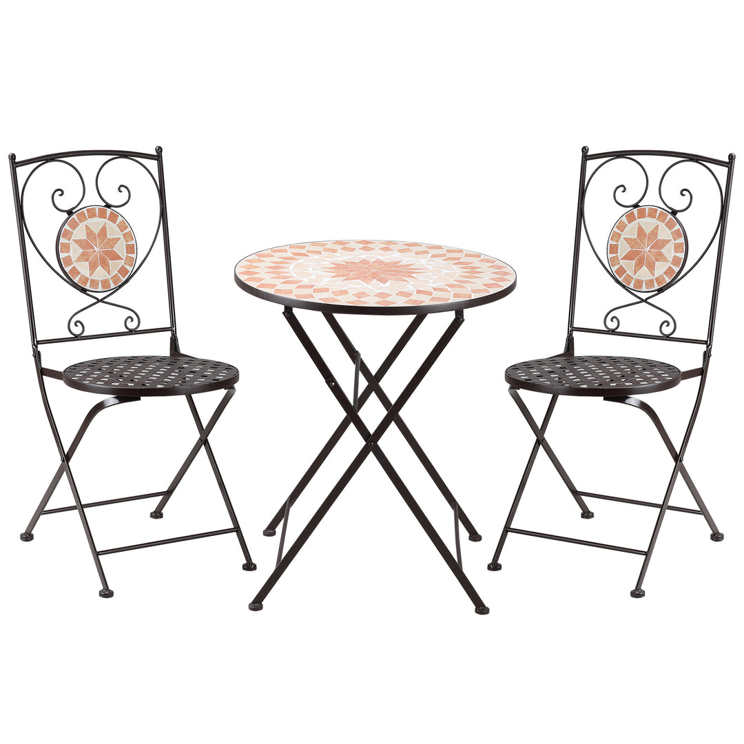 Outsunny 3 Piece Mosaic Bistro Set, 2 Folding Chairs & 1 Round Table Outdoor Furniture for Outdoor, Balcony, Poolside, Yellow