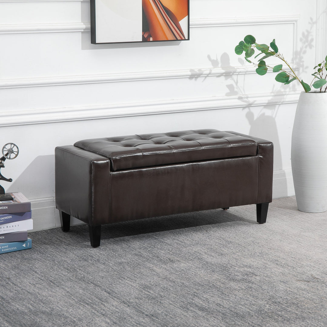 HOMCOM PU Leather Upholstered Lift-Top Tufted Ottoman Brown