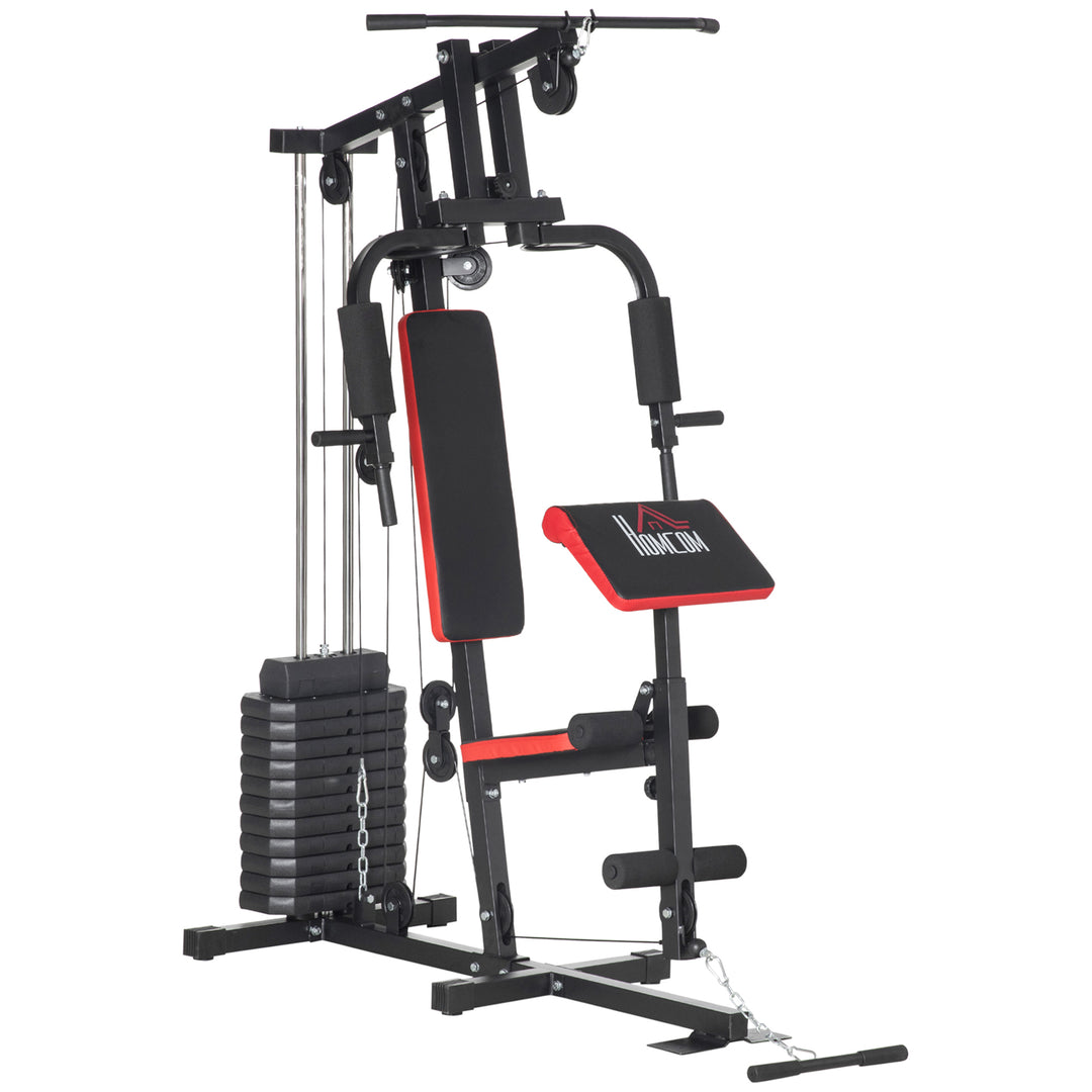 Multi Gym with Weights, Multifunction Home Gym Machine Workout and Strength Training - Red