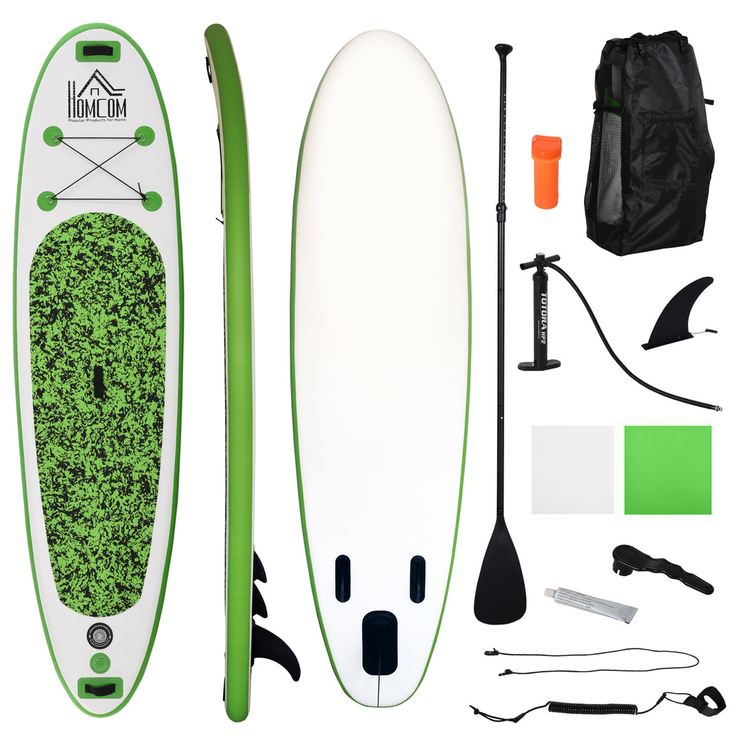 Blow up Paddle Board Surfing Non-Slip Panel with Air Pump Beach- White, Green