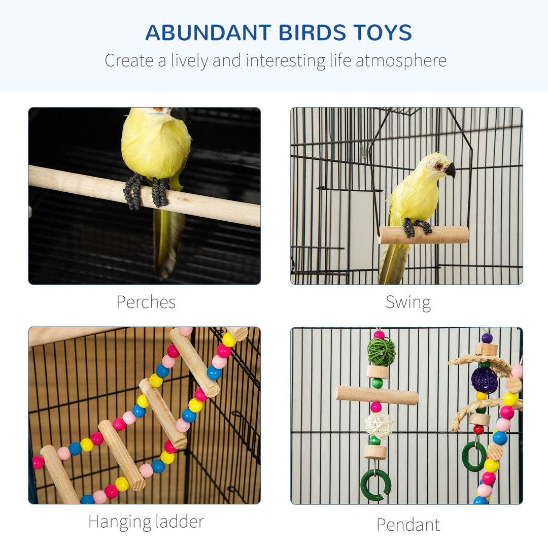 PawHut Bird Cage for Budgies Finches Canaries with Accessories, Toys, Tray, Handle, 46 x 36 x 100 cm, Black