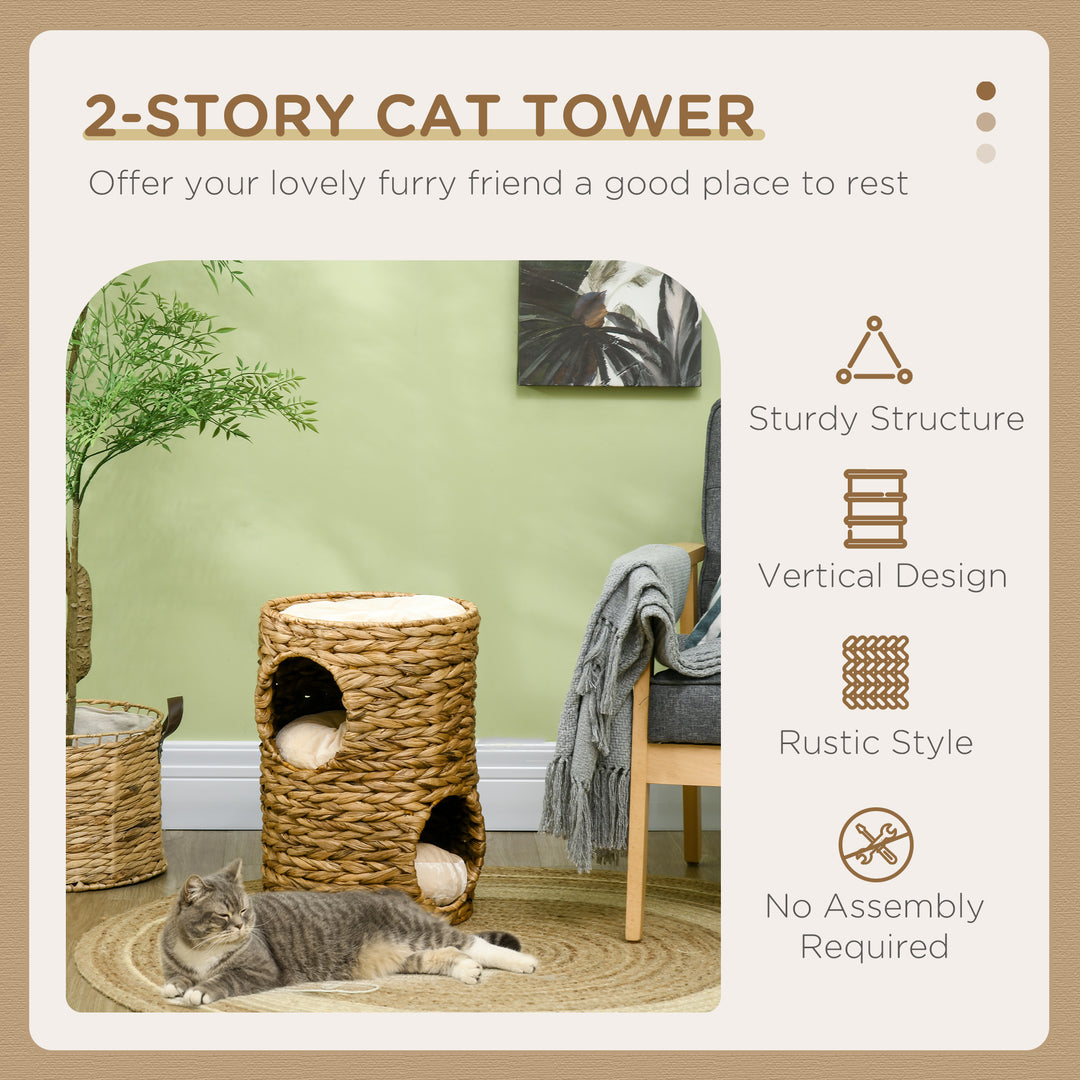 47cm Cat Barrel Tree for Indoor Cats with 2 Cat Houses, Kitten Tower with Cushion - Light Brown