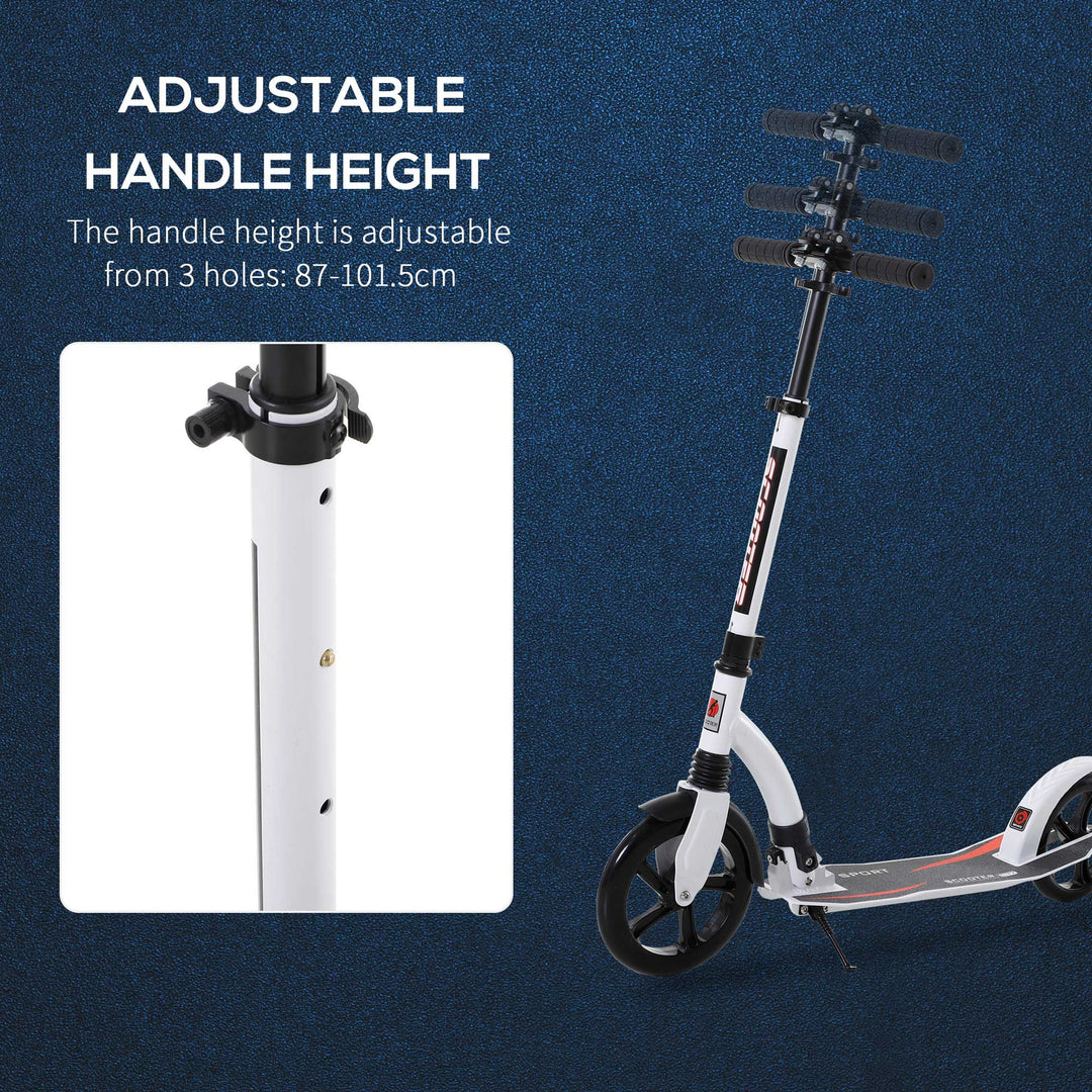 Teens Adult Kick Scooter w/ Shock Absorption Mechanism Foldable Adjustable Height Aluminium Frame Ride On Toy for 14+ - White