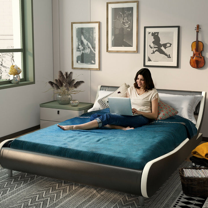 King Size PU Double Bed Frame with Curved Headboard