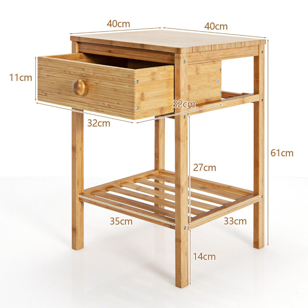 Bamboo Nightstand Bedside Table with Drawer and Open Storage Shelf-Natural