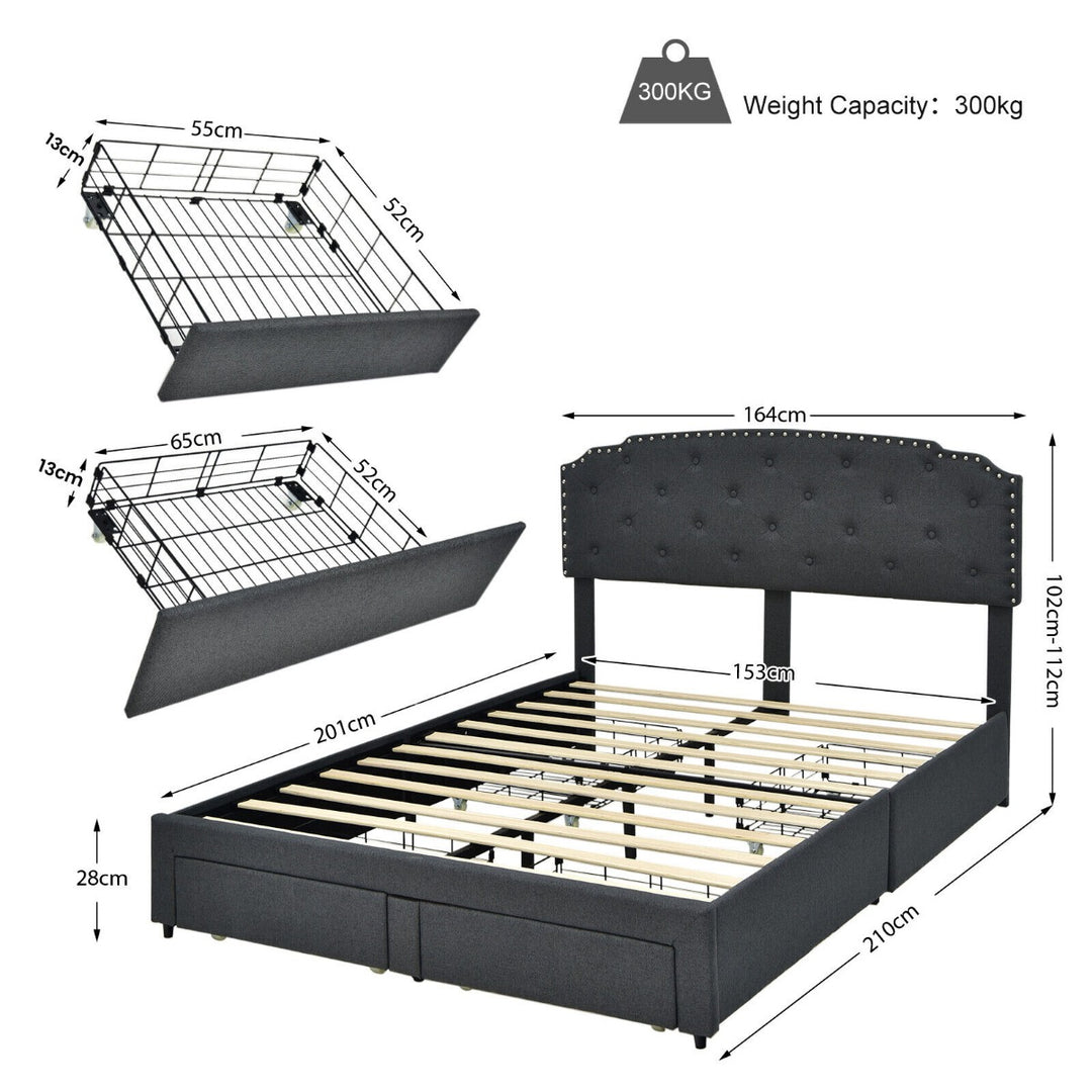 Double Bed Frame w/ 4 Storage Drawers and Adjustable Headboard