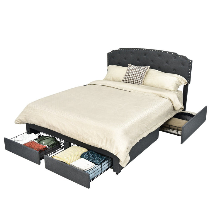 Double Bed Frame w/ 4 Storage Drawers and Adjustable Headboard