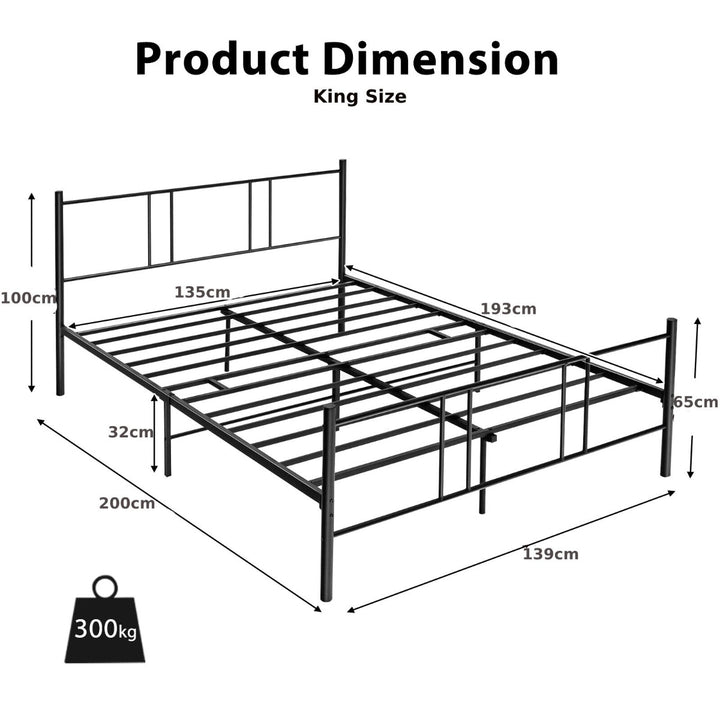 Double Size Slatted Metal Bed Frame w/ Headboard