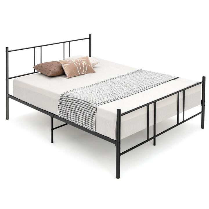 Double Size Slatted Metal Bed Frame w/ Headboard
