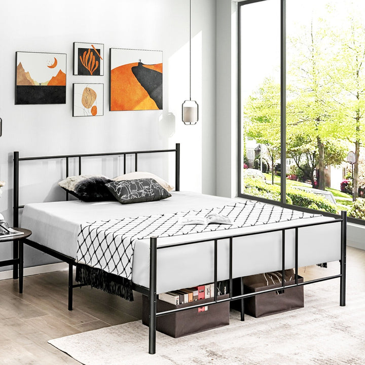 Double Size Slatted Metal Bed Frame w/ Headboard