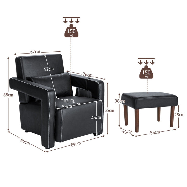 Upholstered Padded Accent Chair with Footstool- Black