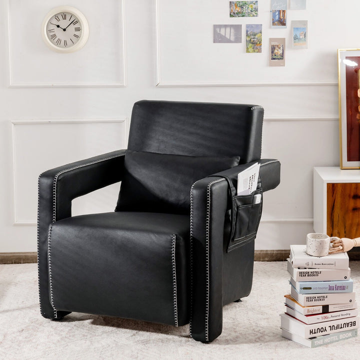 Upholstered Padded Accent Chair with Footstool- Black