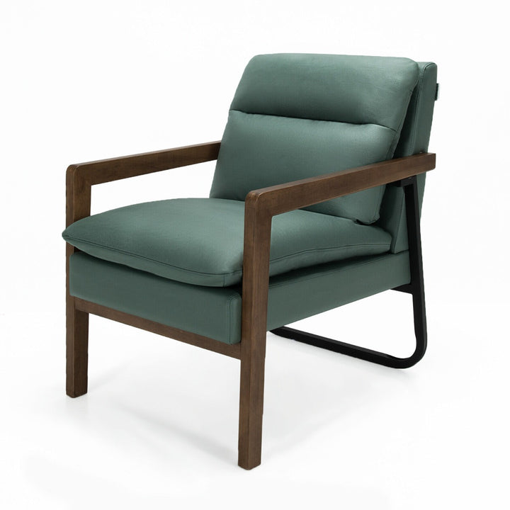 Upholstered Armchair with Padded Backrest-Green