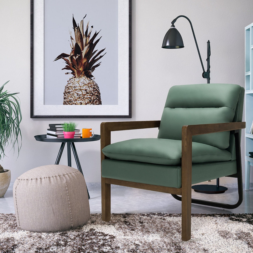 Upholstered Armchair with Padded Backrest-Green