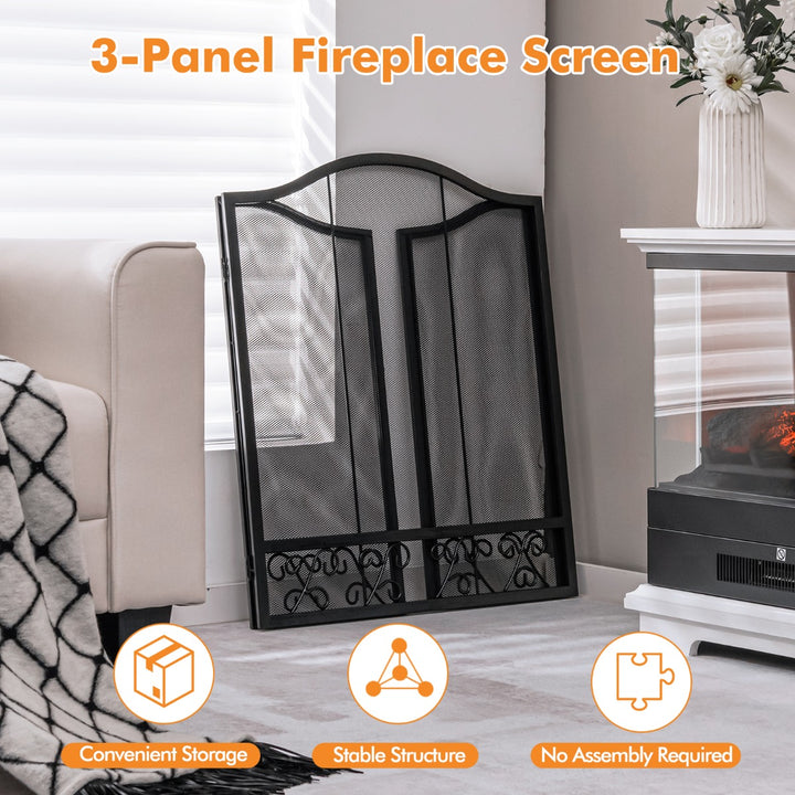 3 Pieces Folding Wide Metal Mesh Fire Panel or Wood and Coal Firing-A
