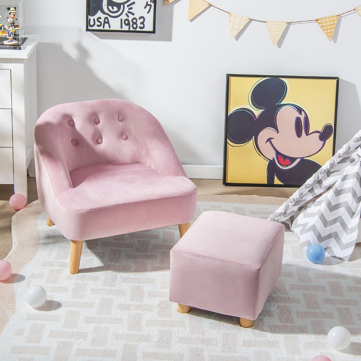 Upholstered Kids Sofa Set with Ottoman-Pink