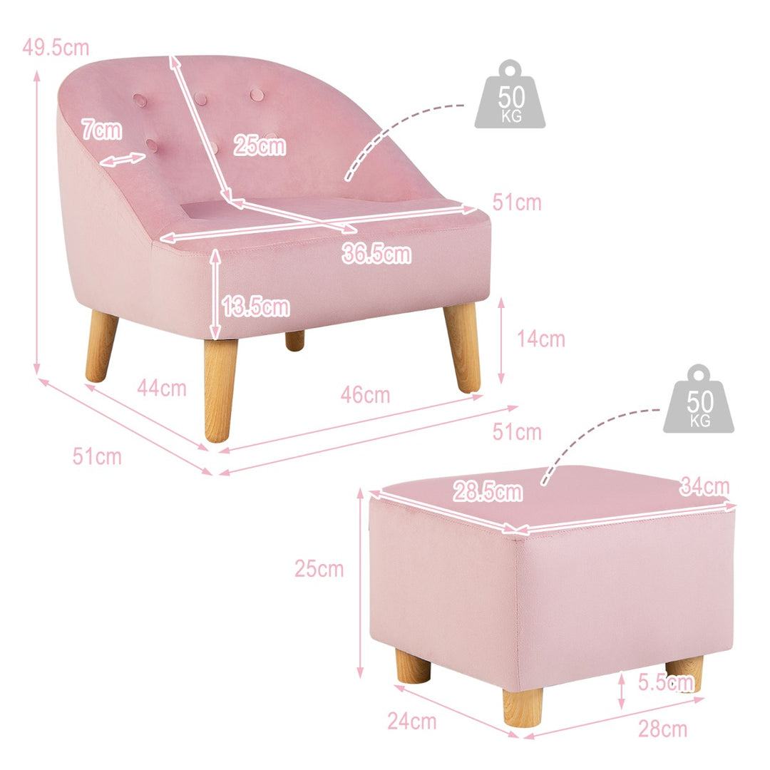 Upholstered Kids Sofa Set with Ottoman-Pink
