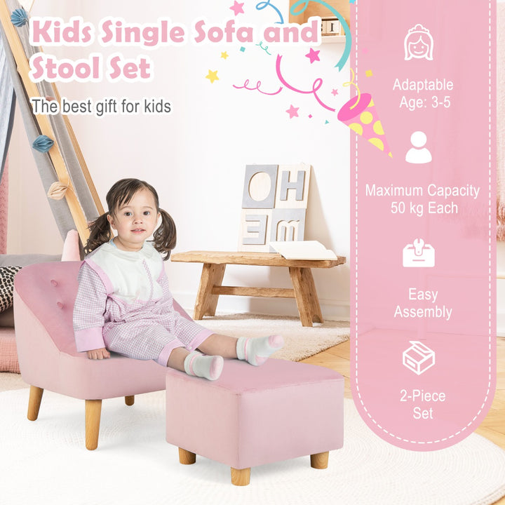 Upholstered Kids Sofa Set with Ottoman-Pink