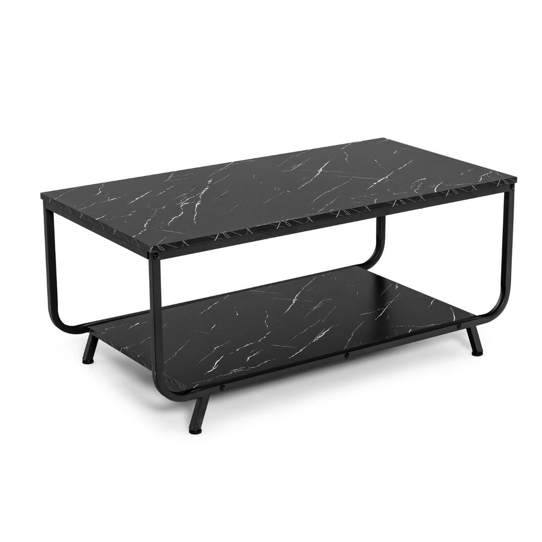 Faux Marble Cocktail Tea Center Table with Storage Shelf