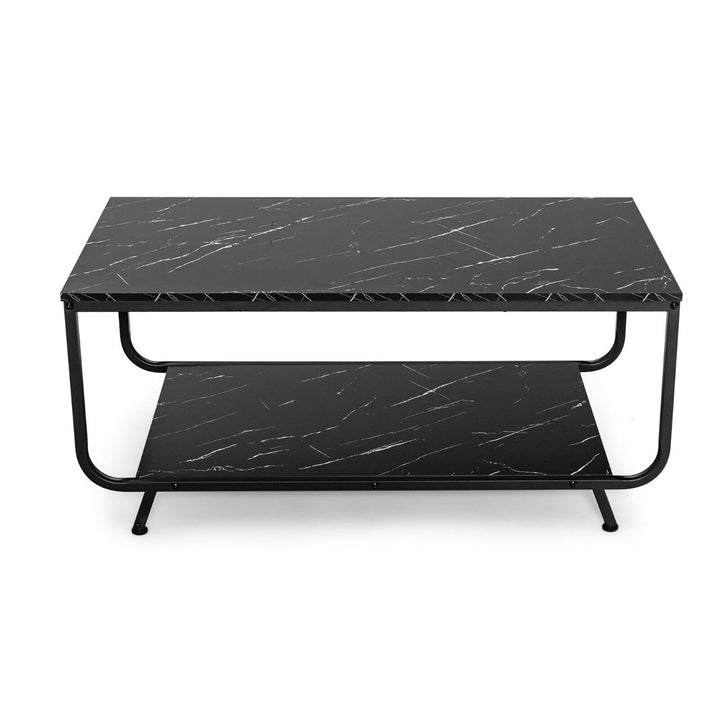 Faux Marble Cocktail Tea Center Table with Storage Shelf