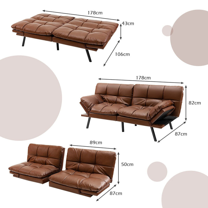 Convertible Sofa Bed with Reclining Backrest-Brown