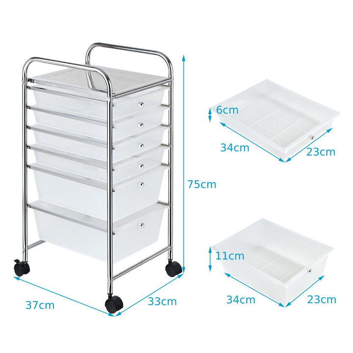 6 Drawers Storage Trolley with 4 Wheels for Makeup Beauty Salon-Transparent