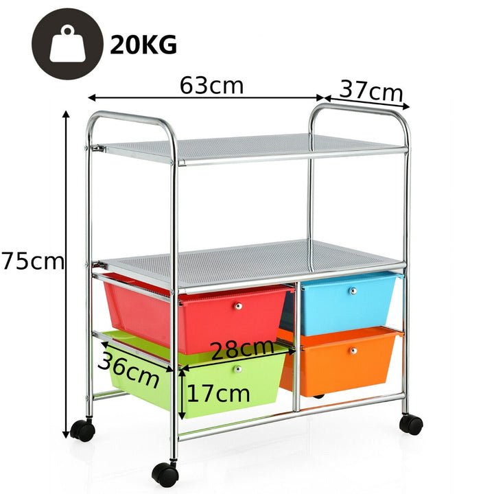 Utility Organiser Cart with 4 Plastic Drawers-Rainbow