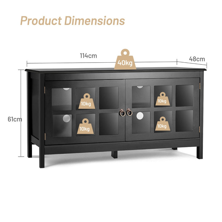 Modern Wooden TV Stand with Tempered Glass Doors-Black