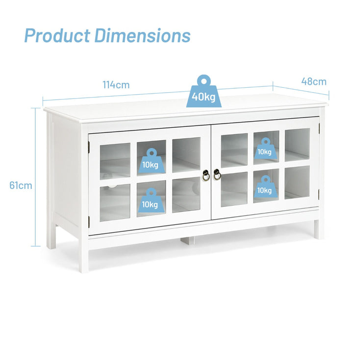 Modern Wooden TV Stand with Tempered Glass Doors-White