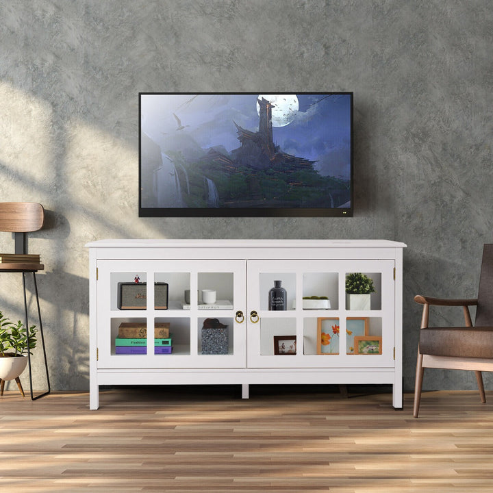 Modern Wooden TV Stand with Tempered Glass Doors-White