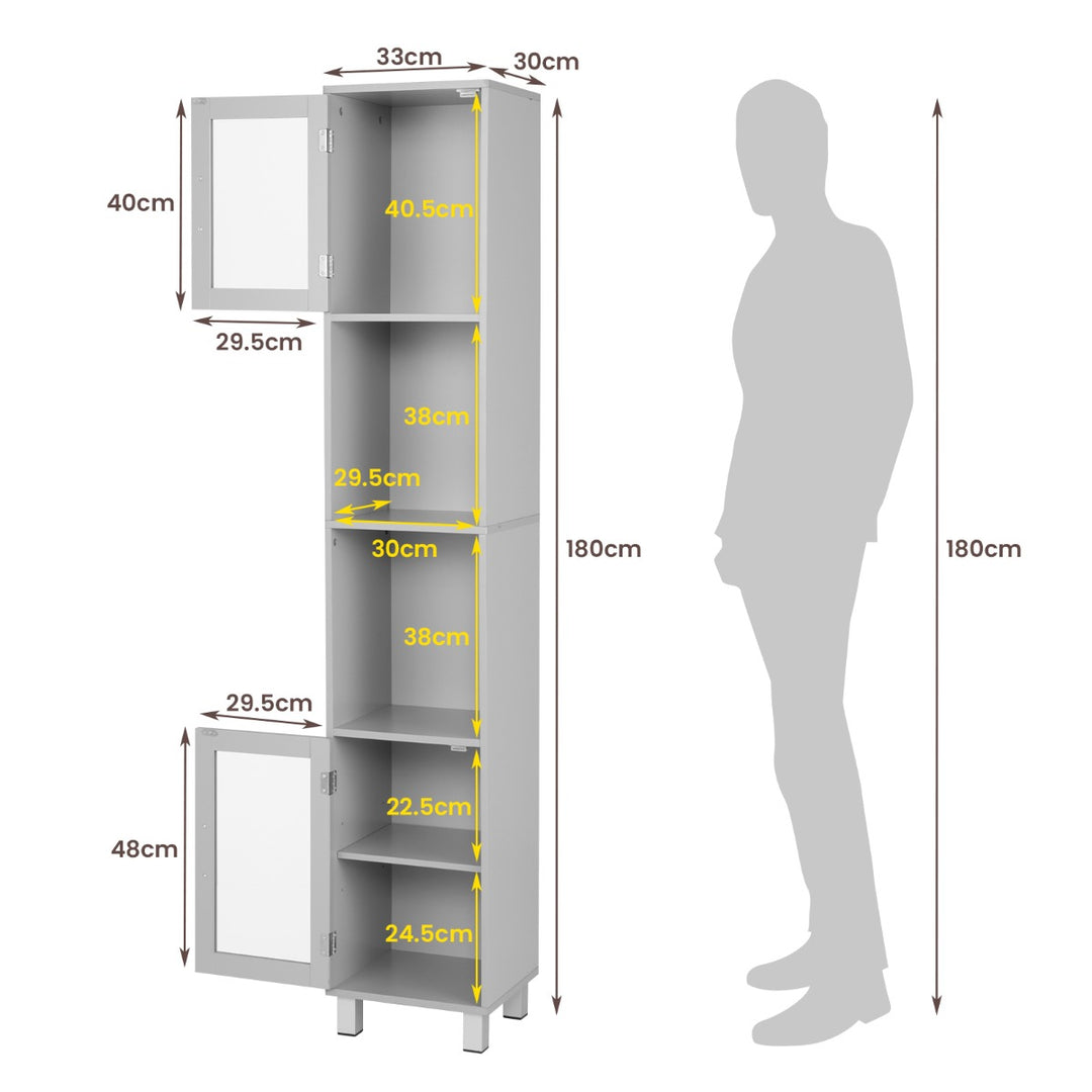 Freestanding Bathroom Cabinet w/ Tempered Glass Doors-Grey