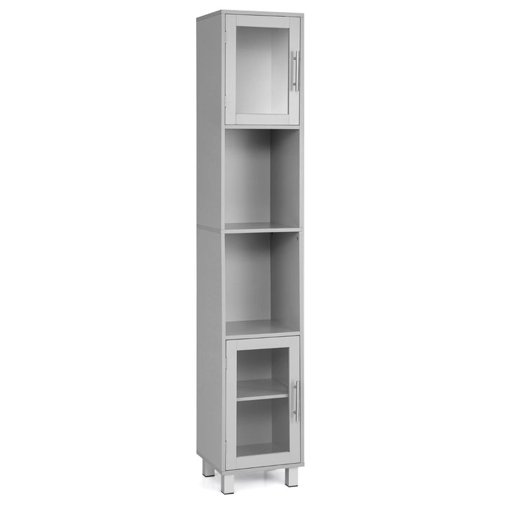 Freestanding Bathroom Cabinet w/ Tempered Glass Doors-Grey