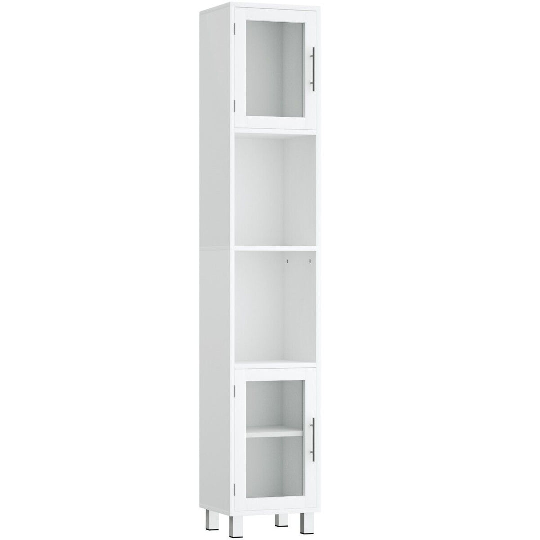 Freestanding Slim Wooden Bathroom Cabinet- White