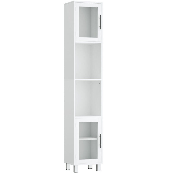 Freestanding Slim Wooden Bathroom Cabinet- White