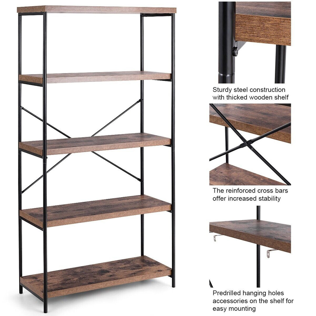 Freestanding Wooden 5-Tier Storage Bookshelf