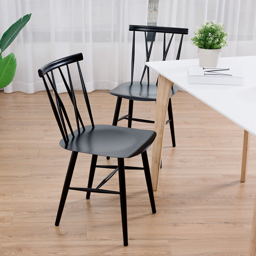 Set of 2 Steel Dining Chairs with Curved Backrest for Restaurant/Cafe