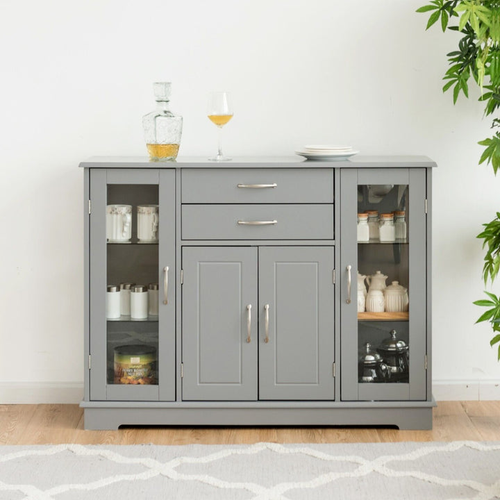 Wooden Buffet Sideboard with Adjustable Shelves- Grey