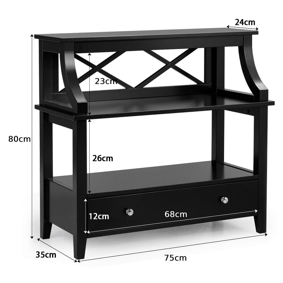 3 Tier Console Table with a Large Drawer for Living Room-Black