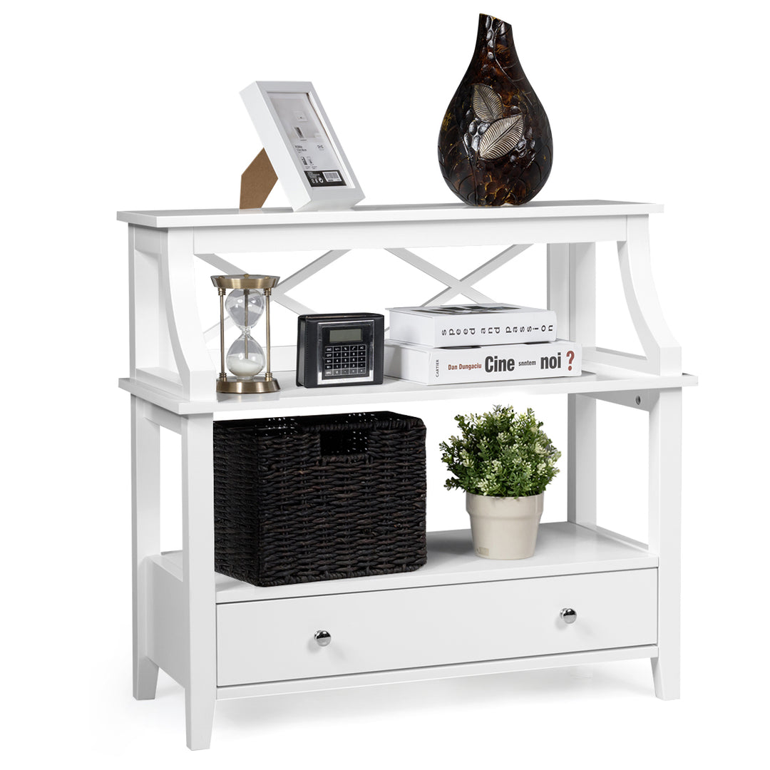 Console Table with a Large Drawer for Living Room-White