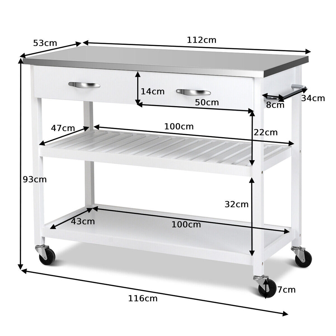 Rolling Kitchen Storage Trolley with 2 Drawers and Towel Bar-White