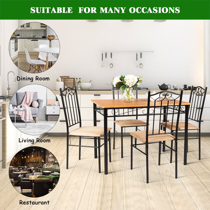 5 Pieces Dining Table and Chair Set with Padded Seat for Bar Kitchen