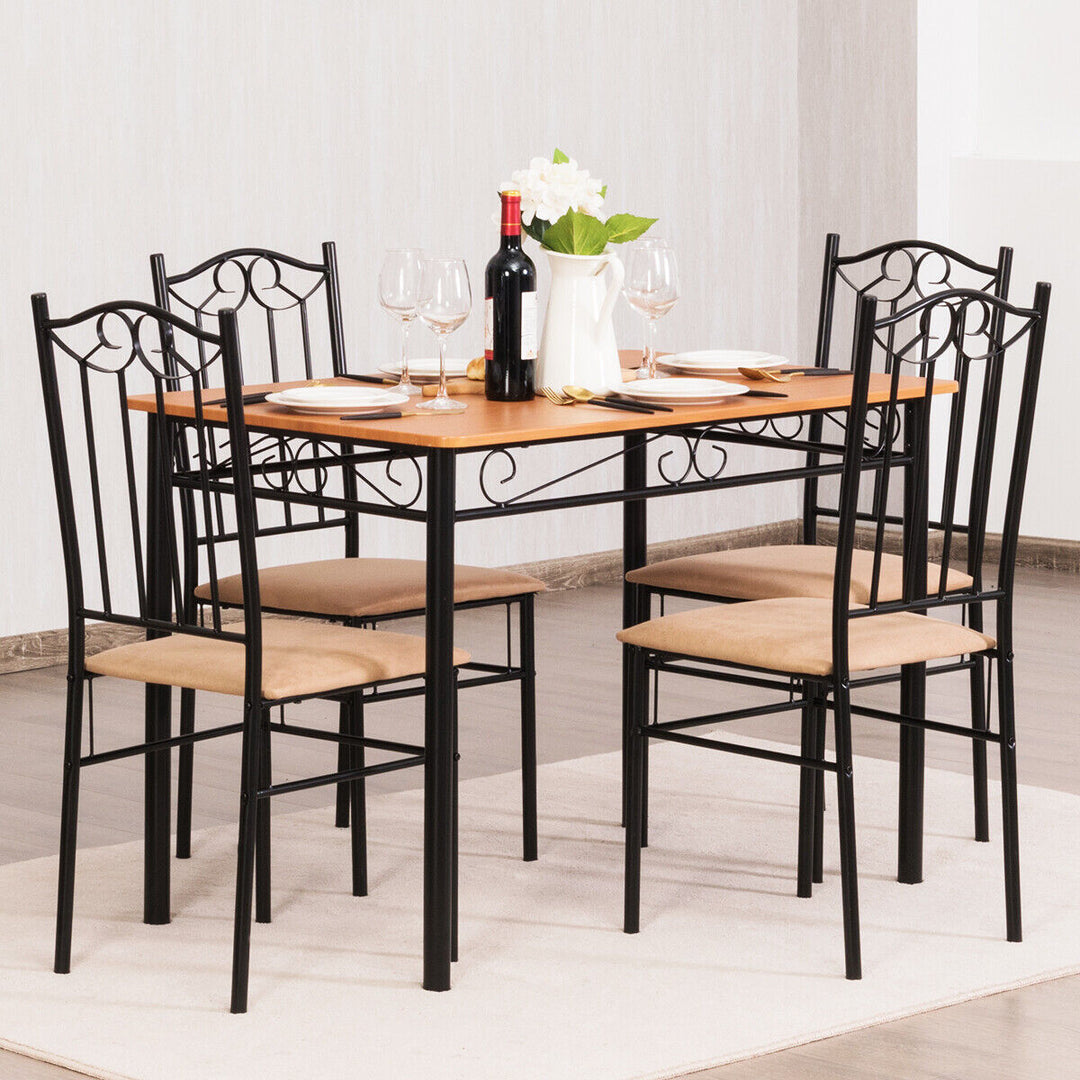 5 Pieces Dining Table and Chair Set with Padded Seat for Bar Kitchen