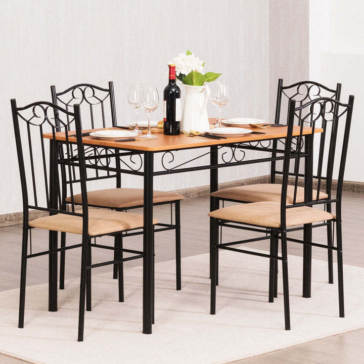 5 Pieces Dining Table and Chair Set with Padded Seat for Bar Kitchen